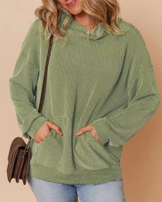 Sweatshirt Met Capuchon Gestreept Zak Loose