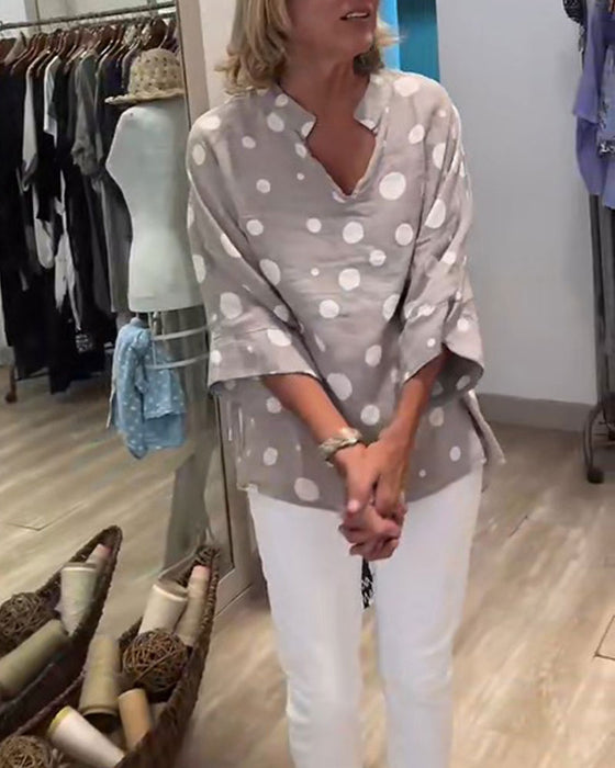 Blouse V-Hals Stipje Halflange Mouw