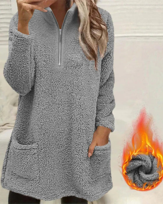 Sweatshirt Effen Kleur Opstaande Kraag