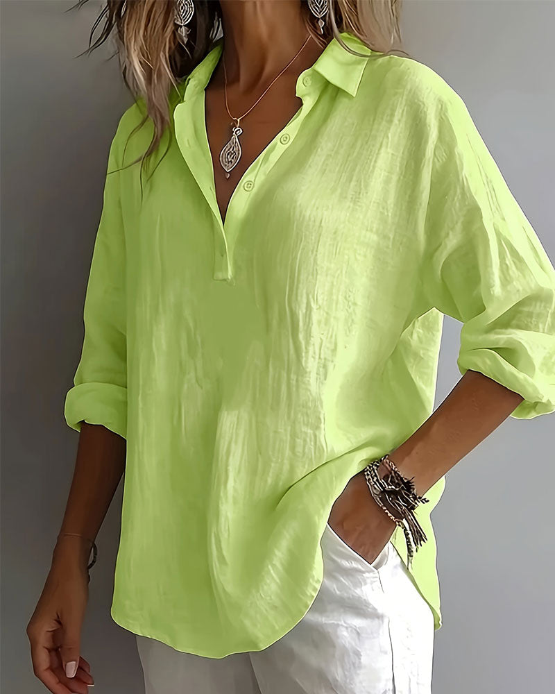 Blouse Effen Kleur Knoopsgat Half Knoopsluiting Langmouw