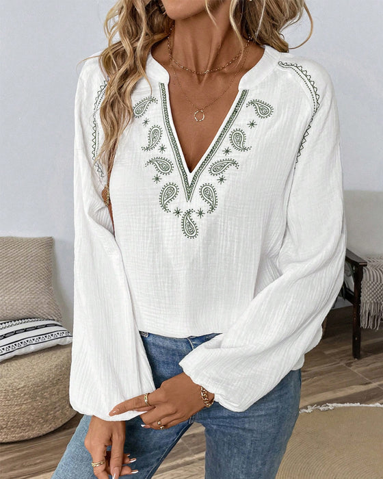 Blouse V-Hals Lange Mouwen Bedrukt Casual