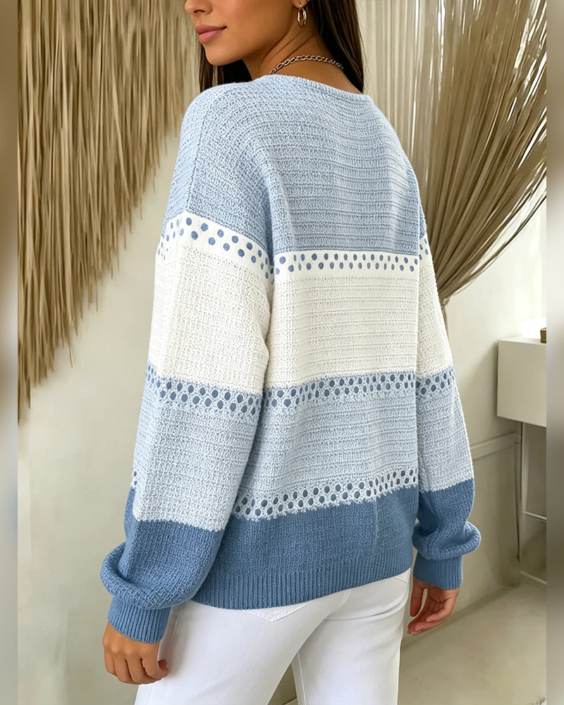 Sweatshirt Kleurblok Wafelbreisel Henley Pullover