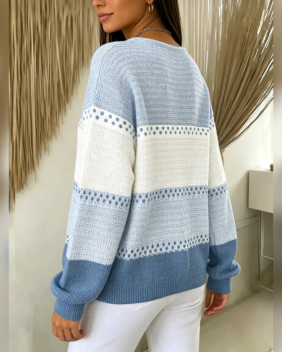 Sweatshirt Kleurblok Wafelbreisel Henley Pullover
