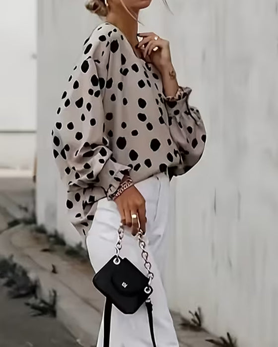 Blouse V-Hals Stip Pofmouw