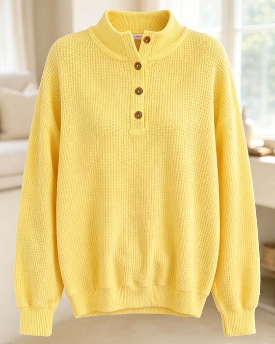 Blouse Hoge Hals Knoop Lange Mouw