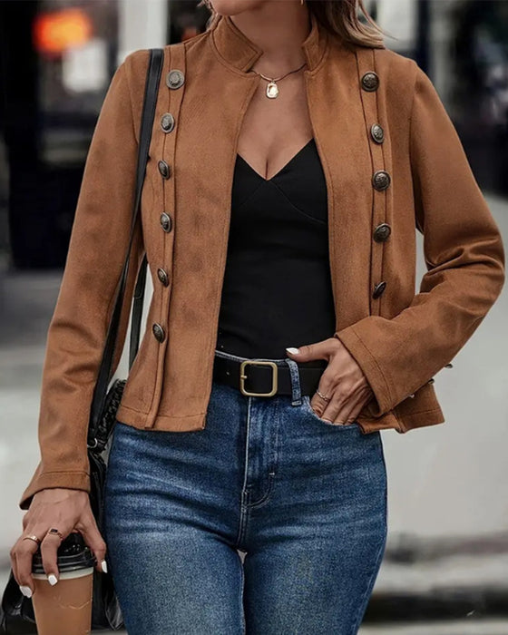 Stijlvol effen jasje met dubbele rij knopen