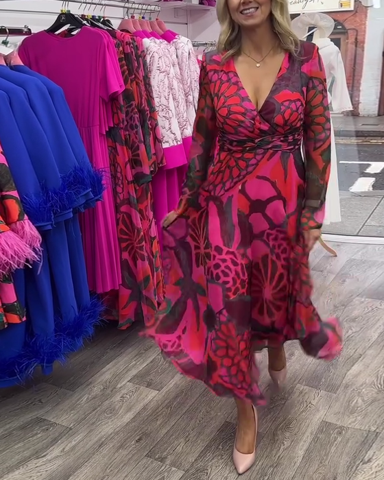 Wijde swingjurk met diepe V-taille