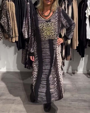 Jurk casual v-hals luipaardprint