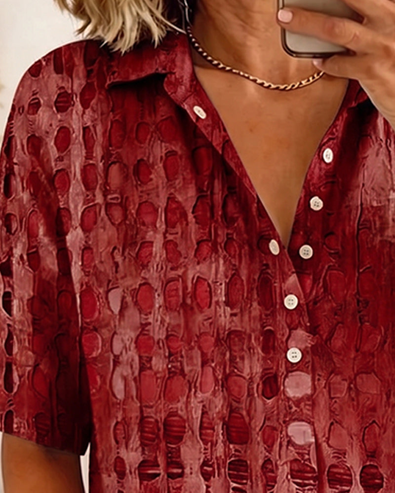 Blouse Stippenprint Knoop Half Knoopsluiting