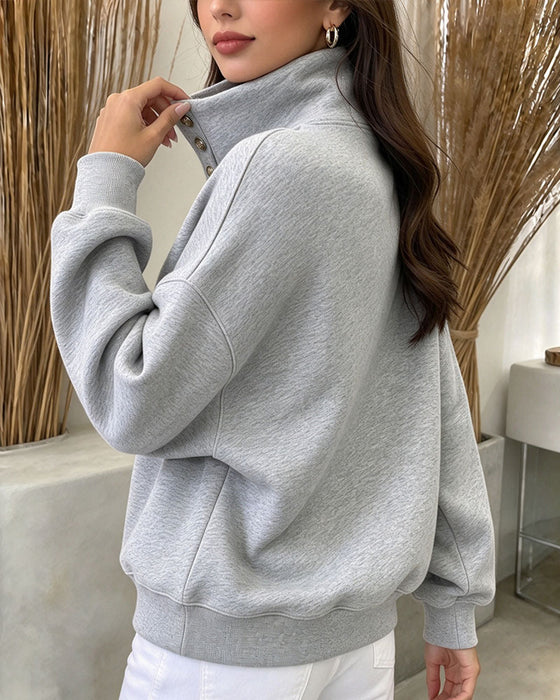 Sweatshirt Hoge Kraag Geknoopt Lange Mouw