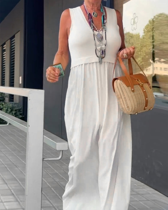Jurk Effen Kleur U-Hals