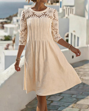 Jurk Ronde Hals Kant Patchwork Wafel