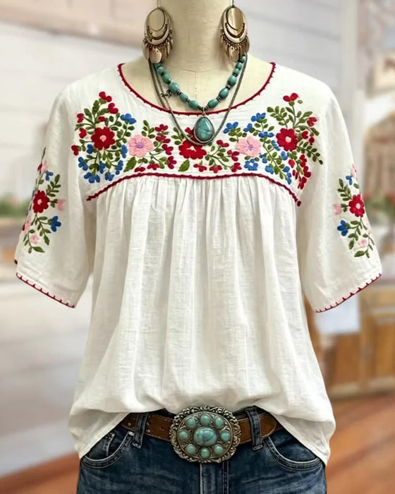 Blouse Rondhals Geborduurd Bohemien