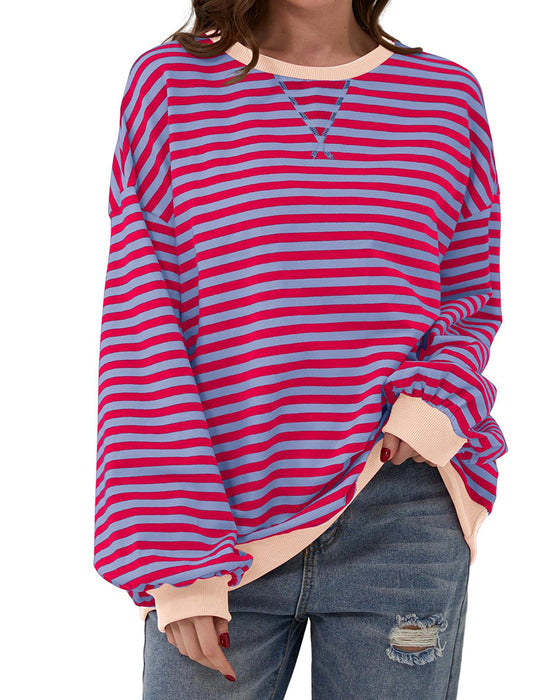 T-Shirt Gestreept Rond Hals Kleurenblok