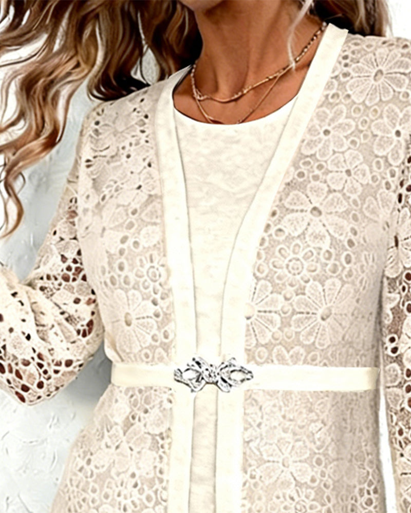 Top Faux Tweedelig Aansluitend Lange Mouwen