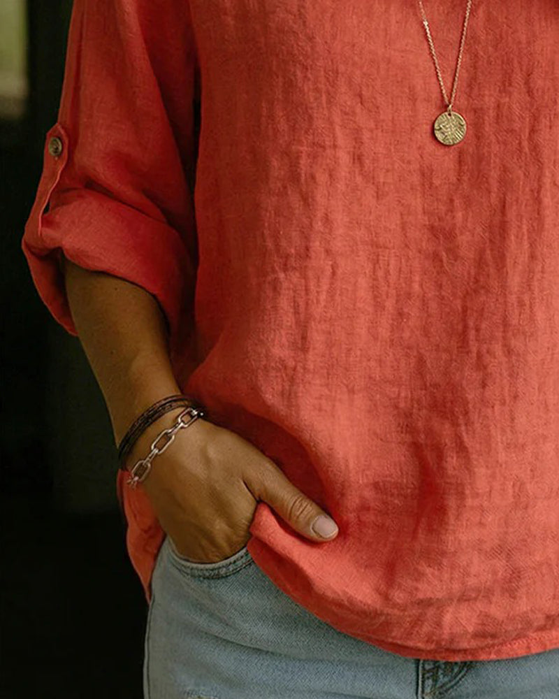 Top Omgeslagen Kraag Katoen