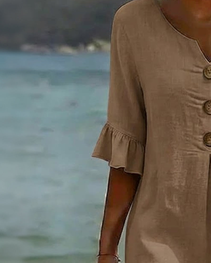 Jurk Knoop Frons Mouw 100% Katoen