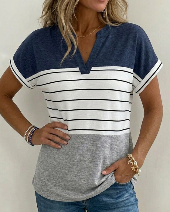 T-Shirt V-Hals Contrast Streep