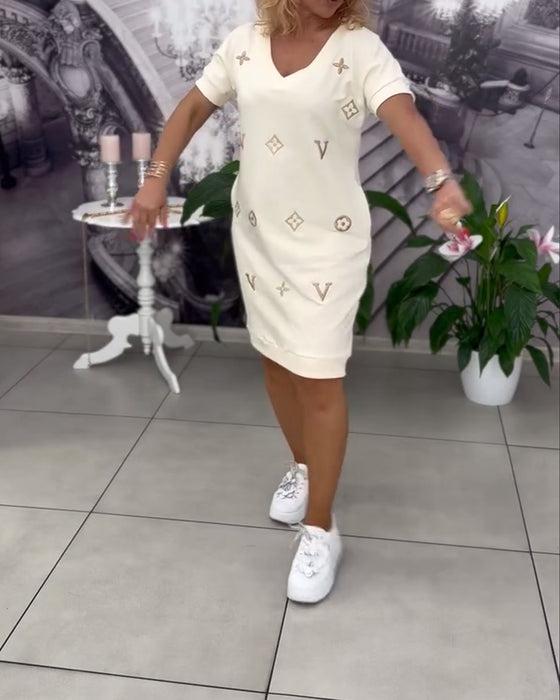 Jurk Mode V-Hals Korte Mouwen