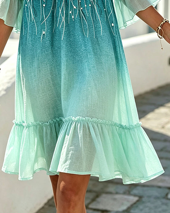 Jurk V-hals Ombre Ruiszoom