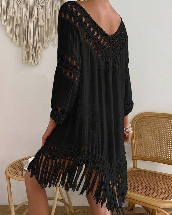 Cover Up V-Hals Effen Kleur Geperforeerd