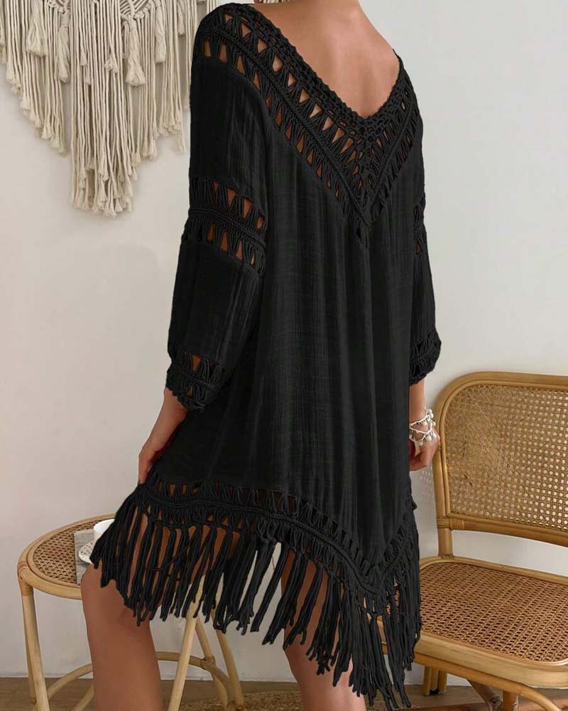 Cover Up V-Hals Effen Kleur Geperforeerd