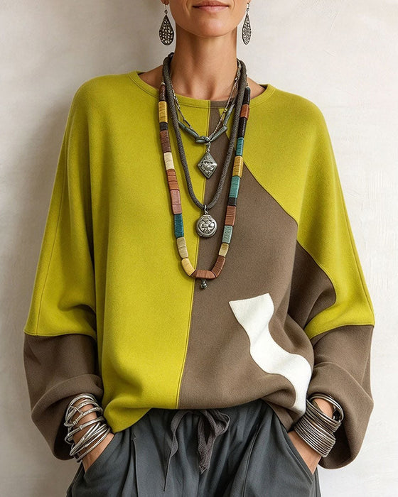 Top Ronde Hals Raglan Mouw Kleurblok