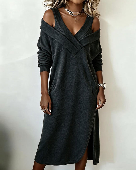 Jurk Off-Shoulder V-Hals Split
