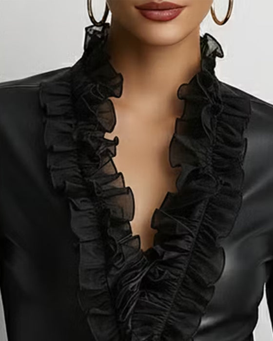 Top V-Hals Kant Patchwork Tule
