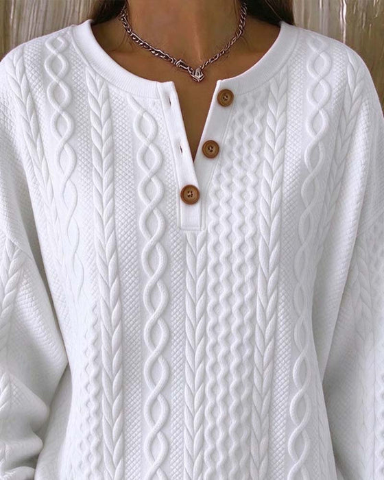 Sweatshirt V-Hals Geknoopt Kabel Effen