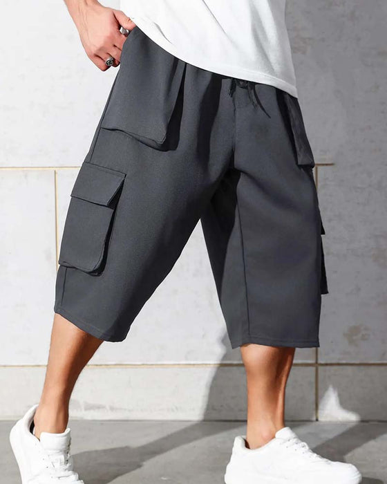 Broek Elastische Taille Zak Effen Kleur Cargo