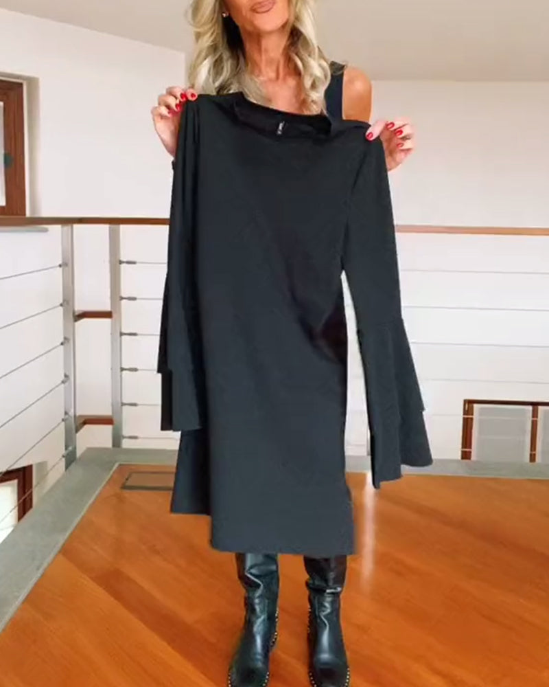 Effen kleur elegante jurk met klokmouwen