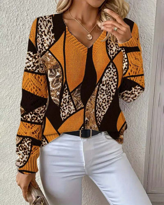 Pullover Met V-Hals En Uitgehold Leopardprint