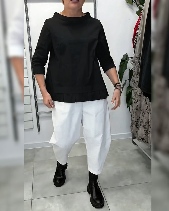 100% Katoen Bloes Wijde Kraag Effen Kleur Casual