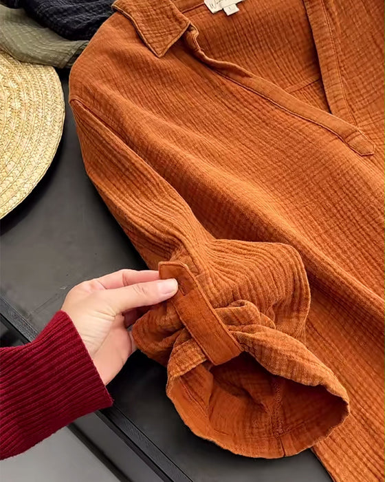 Jurk Lange Mouwen Effen Kleur Eenvoudige Revers