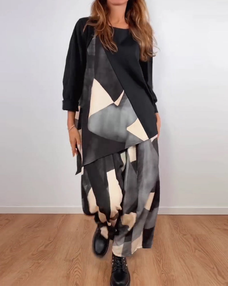 Tweedelige Set Geometrische Print Casual Wijde Broek