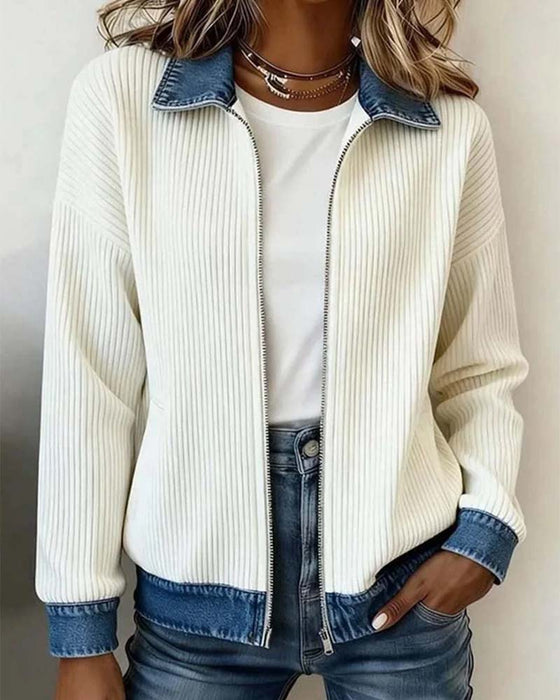 Jas Reverse Rits Denim Paneel