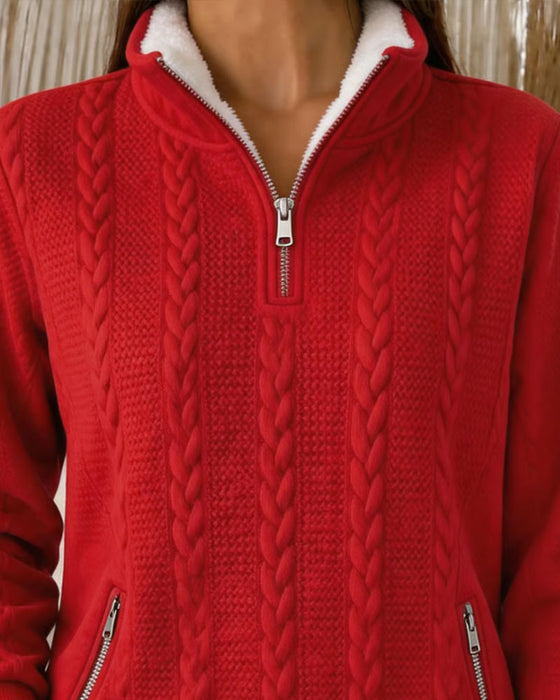 Sweatshirt Kabelbrei Fleece-Gevoerd Halve Rits