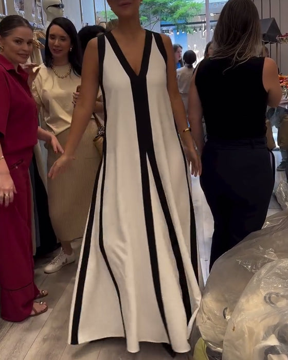 Jurk V-hals Mouwloos Kleurblok Luchtig