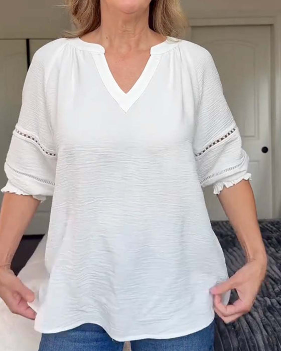 Blouse V-Hals Uitsparing Ruche Effen