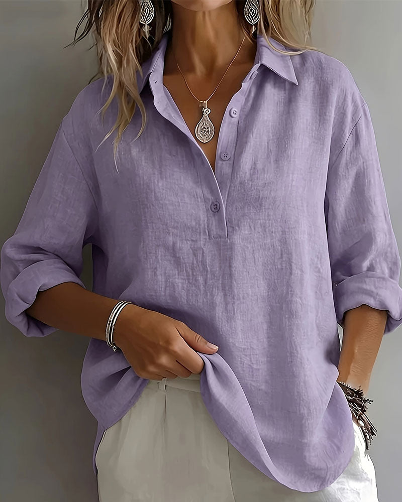 Blouse Effen Kleur Knoopsgat Half Knoopsluiting Langmouw