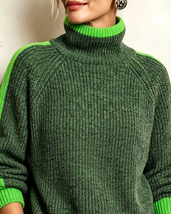 Pullover Turtleneck Contrast Raglan Mouw
