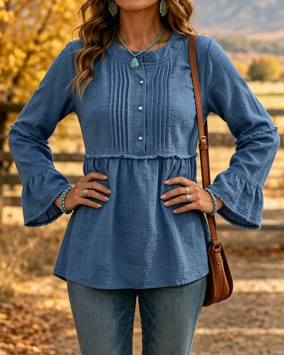 Blouse Effen Kleur Ronde Hals