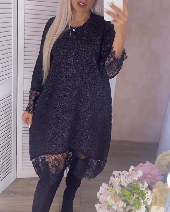 Elegante jurk met effen kleur kant