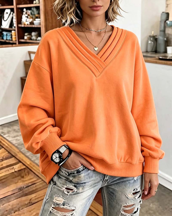 Sweatshirt Dubbele Laag V-Hals Drop Schouder Los
