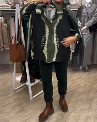 Shirt Revers Retro Kleurblok Lange Mouw