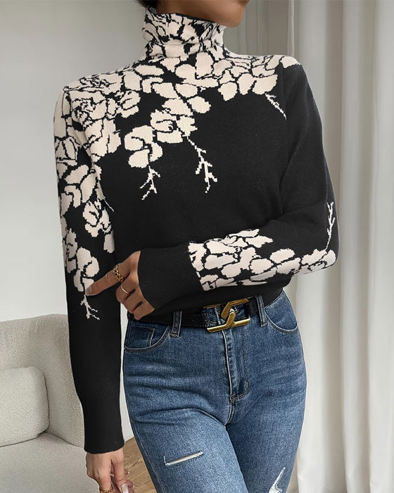 Pullover Hoge Hals Bloemig Jacquard