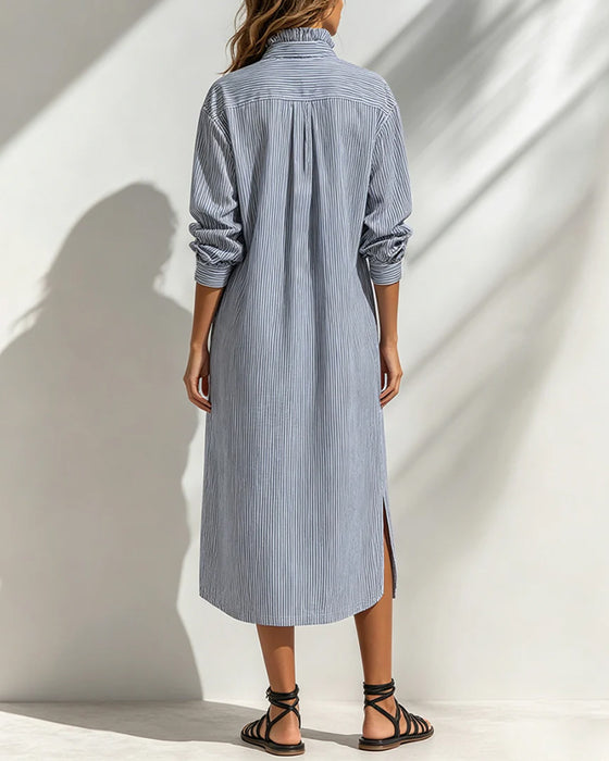 Jurk Casual Staande Kraag Gestreept Split