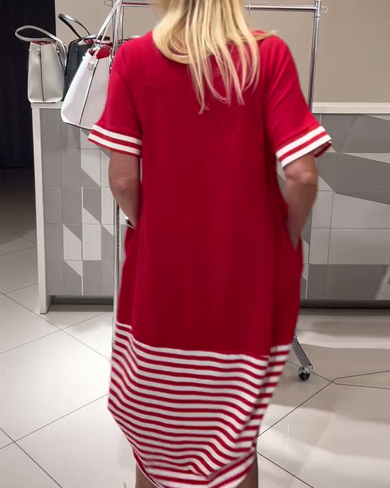 Jurk Contraststrepen Korte Mouw Casual