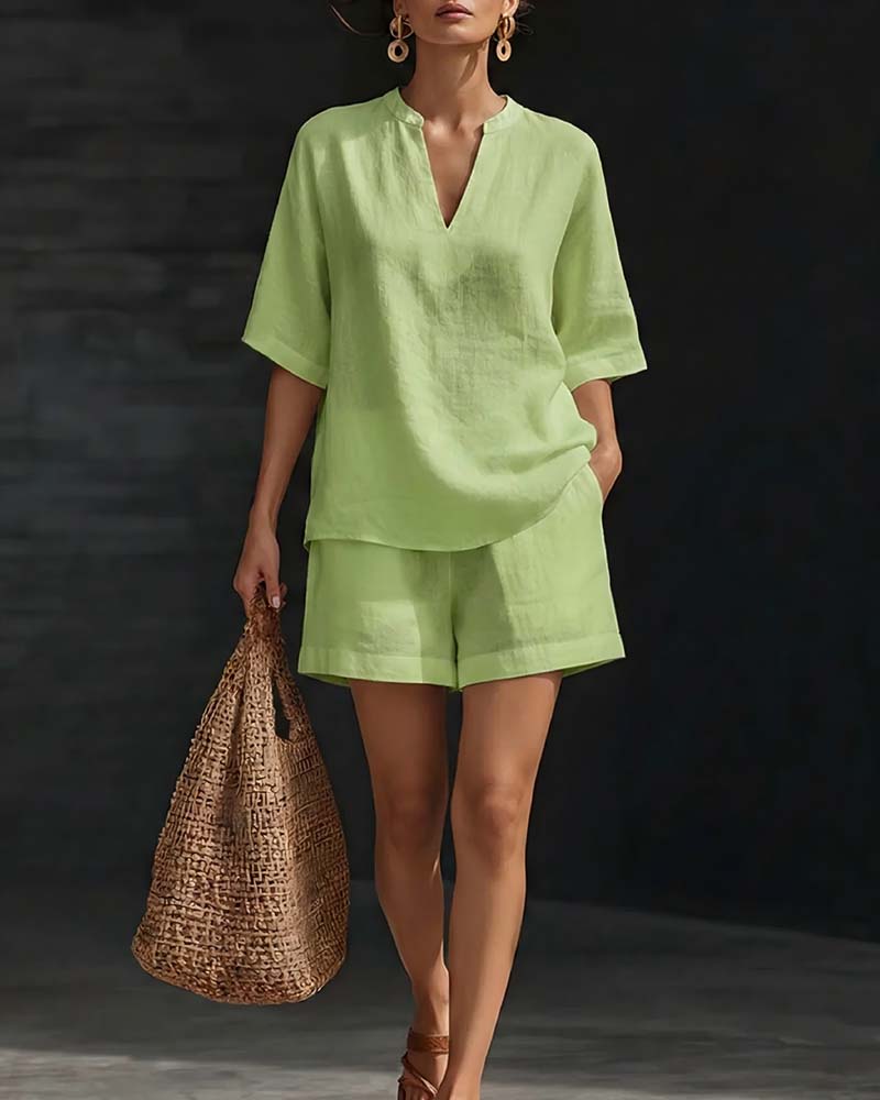 Set Casual Ellebooglange Mouw Top En Shorts
